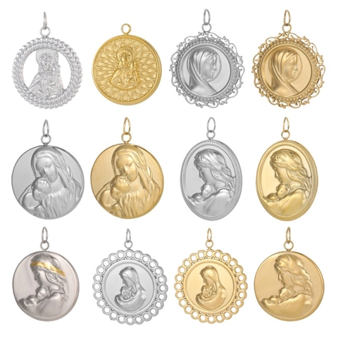 Pendentif Vierge Marie Madone Jésus en Acier Inoxydable Vintage pour Fabrication de Bijoux Religieux DIY Accessoire