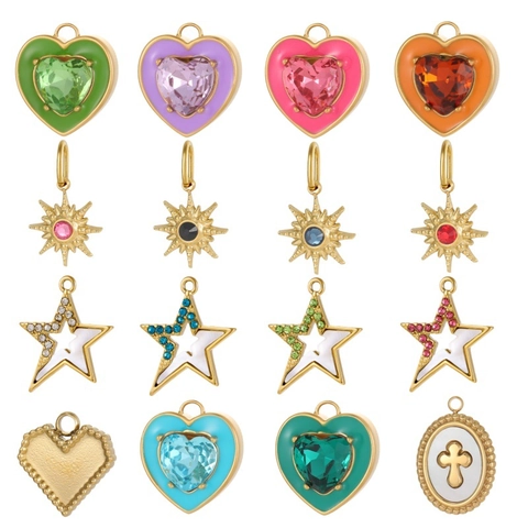 Pendentif Vintage en Acier Inoxydable Cœur Étoile Croix Avec Zircon Émail Accessoire de Bijoux DIY pour Femme Cadeau