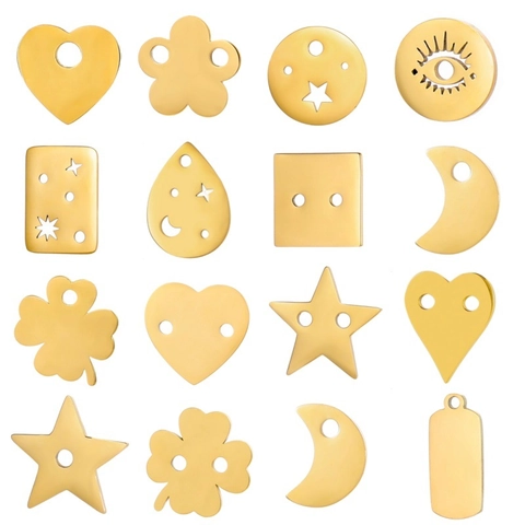 Stainless Steel DIY Jewelry Pendants Simple Polished Geometric Heart Flower Star Moon Charms For Necklaces Bracelets Jewelry Making Accessories