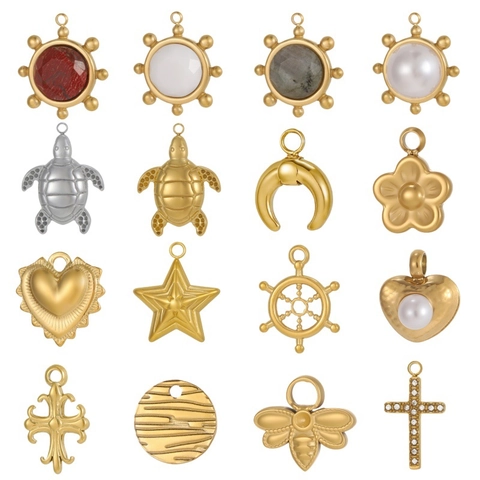 Roestvrijstalen Natuursteen Kunstparel Hangers DIY Sieraden Accessoires Goud Zilver Schildpad Kruis Hart Bij Ster Bedeltje Voor Ketting Maken