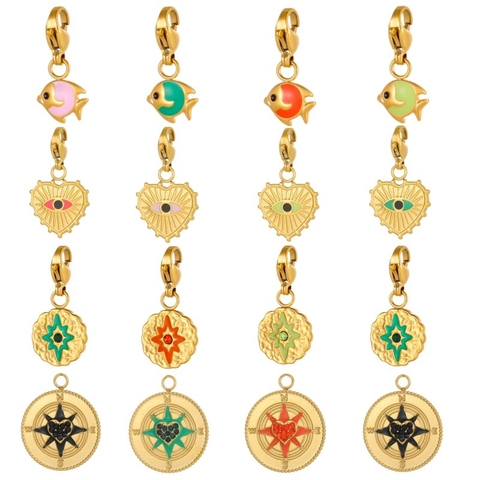 Baroque Stainless Steel Enamel Fish Heart Compass Charm Pendants DIY Jewelry Making Accessory For Women Retro Jewelry