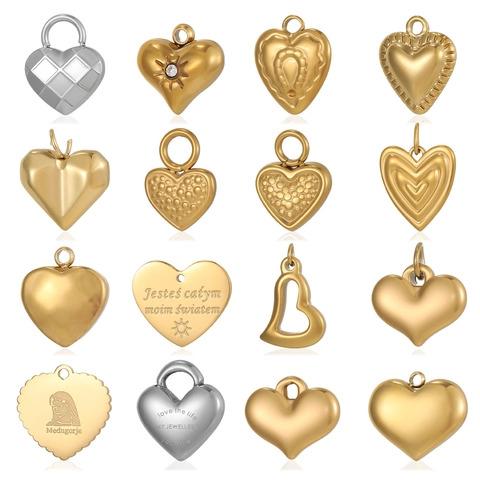 Vintage Roestvrij Stalen Hart Hanger DIY Sieraden Accessoires Goud Zilver Verguld Strass Hart Bedeltjes Voor Vrouwen Ketting Maken