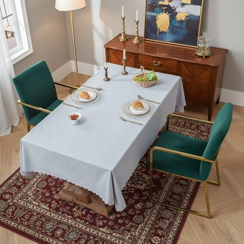 Nappe Jacquard en Polyester Minimaliste Bord Festonné Rectangulaire Anti-poussière Motif Géométrique Couvre-table Décoration Maison Cuisine