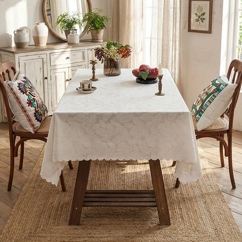 Amerikaanse Retro Pastoraal Tafelkleed Jacquard Bladpatroon Rechthoekig Stofdicht Hoes Voor Eettafel Home Decor
