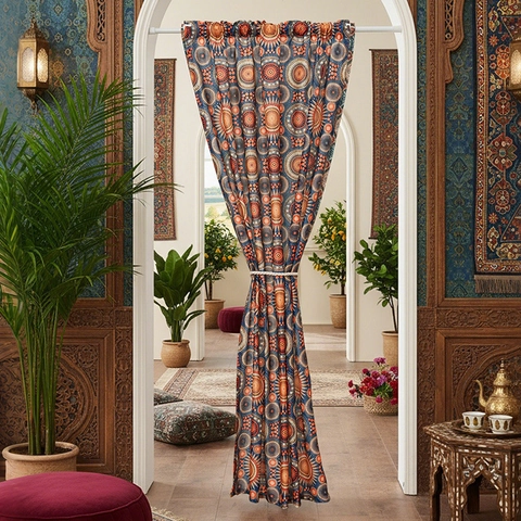 Bohemian Ethnic Style Polyester Door Curtain Mandala Geometric Print Room Divider For Kitchen Bedroom Entryway Partition