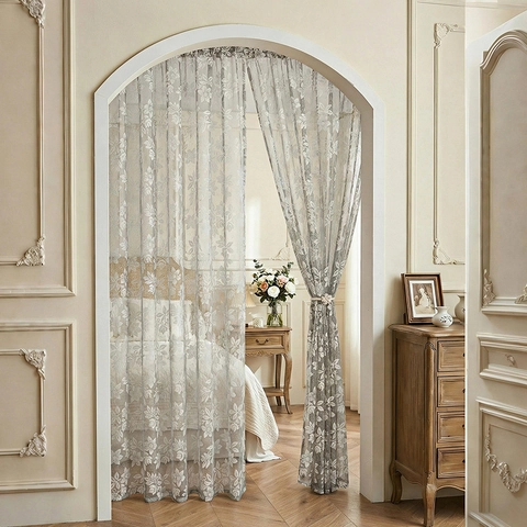 French Vintage Floral Lace Sheer Curtains Pastoral Style Embroidery Light Filtering Window Treatment For Living Room