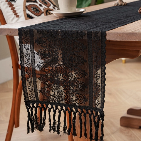 Runner da Tavolo in Pizzo Stile Americano Vintage Con Nappine Runner Lavorato a Maglia Traforato per Tavolo da Pranzo Tavolino Mobile TV