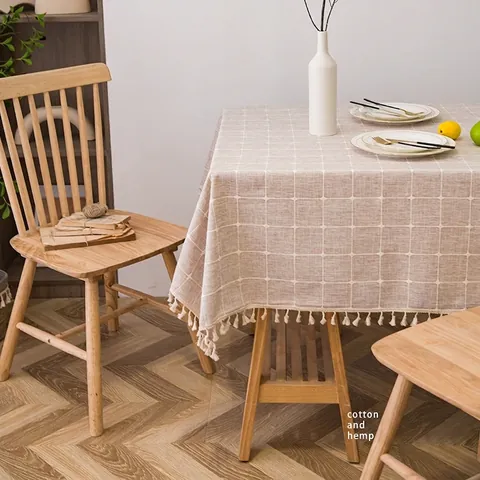 Mantel de Cuadrícula Minimalista Nórdico Con Borlas Tela de Fibra Química Impermeable Cubierta de Mesa Rectangular Para Cocina Comedor Decoración del Hogar