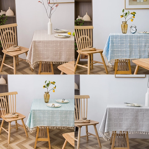 Mantel de Cuadrícula Minimalista Nórdico Con Borlas Tela de Fibra Química Impermeable Cubierta de Mesa Rectangular Para Cocina Comedor Decoración del Hogar