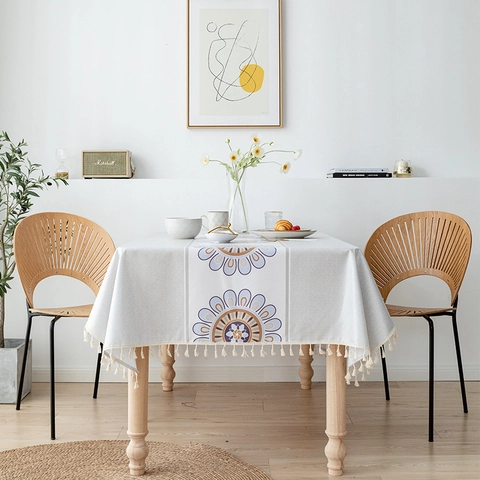Noords Minimalistisch Synthetische Vezel Tafelkleed Waterdicht Oliebestendig Mandala Print Hittebestendig Tafelkleed Met Kwasten