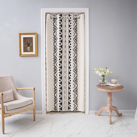 Nordic Geometric Printed Door Curtain Black And White Bohemian Room Divider For Bedroom Kitchen Privacy Protection Polyester Grommet Curtain
