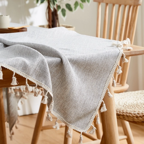 Waterproof Oil-Proof Cotton Linen Tablecloth With Tassels Nordic Minimalist Rectangular Table Cover For Dining Coffee Table