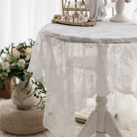 French Vintage Floral Lace Tablecloth Romantic Rose Embroidery Hollow Out Rectangular Table Cover For Wedding Party Decor