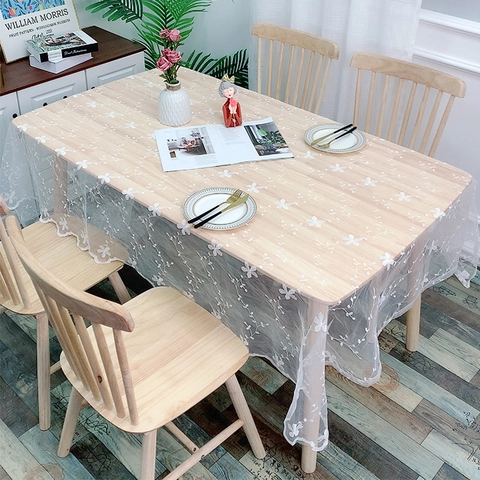 Nordic White Floral Lace Mesh Tablecloth Pastoral Embroidered Rectangular Table Cover For Kitchen Dining Room Home Decor