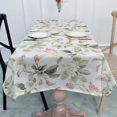 Nappe Style Pays Américain Imprimé Floral Mélange Polyester Lin Rectangulaire Anti-poussière Couverture De Table Pour Décoration Maison Salle À Manger