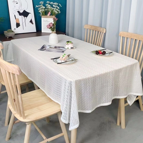 Nappe Rectangulaire Minimaliste Motif Clé Grecque Luxe Jacquard Fibre Synthétique Couverture de Table pour Salle à Manger Cuisine Maison