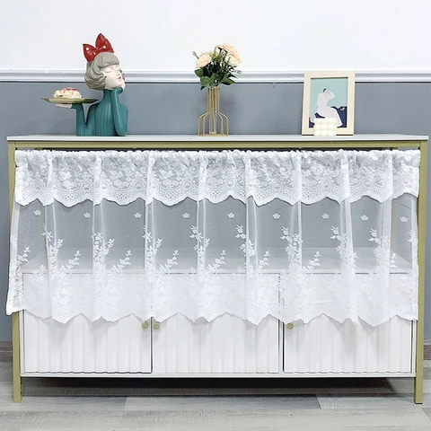 White Lace Cabinet Curtain Polyester Floral Embroidery Kitchen Cafe Valance Short Door Curtain Vintage Home Decor