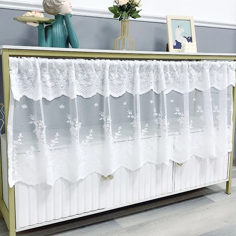 White Lace Cabinet Curtain Polyester Floral Embroidery Kitchen Cafe Valance Short Door Curtain Vintage Home Decor