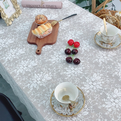 Tovaglia in Pizzo Francese Vintage Rettangolare Traforata Floreale Copritavolo per Tavolo da Pranzo Tè Casa Bianco Beige