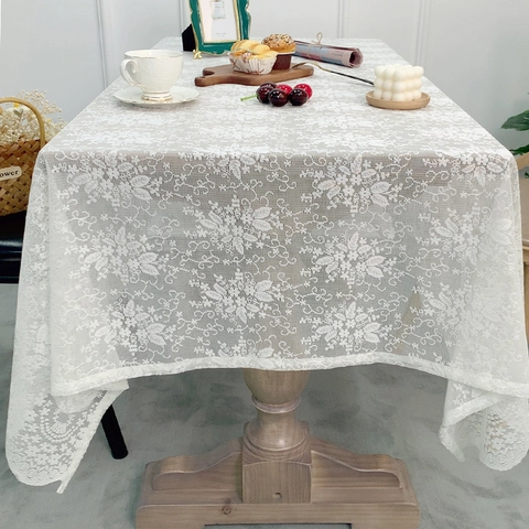 Nappe en Dentelle Florale Vintage Française Bord Festonné Rectangle Housse Antipoussière Pour Table À Manger Décor