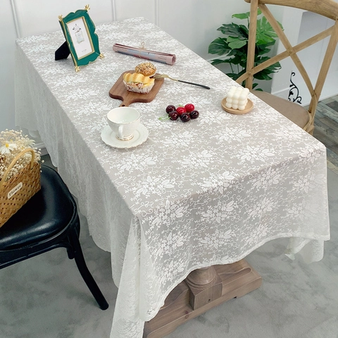 Nappe en Dentelle Florale Vintage Française Bord Festonné Rectangle Housse Antipoussière Pour Table À Manger Décor