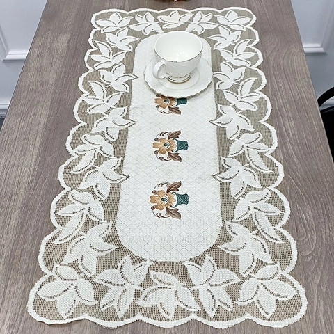French Vintage Hollow Lace Table Runner With Floral Embroidery For Dining Room Coffee Table Home Decoration