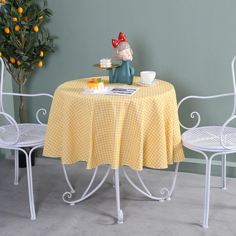 Tovaglia Rotonda in Stile Nordico a Quadretti Gingham in Poliestere Lavabile Antipolvere Copritavolo Decorativo per Sala da Pranzo Cucina Casa