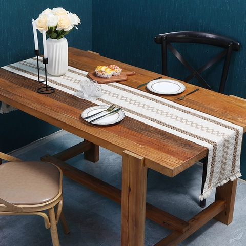 Boho Gewebter Tischläufer Polyester Gestreift Spleißen Quaste Farmhouse Dekorative Esszimmer Home Küche Tischdecke