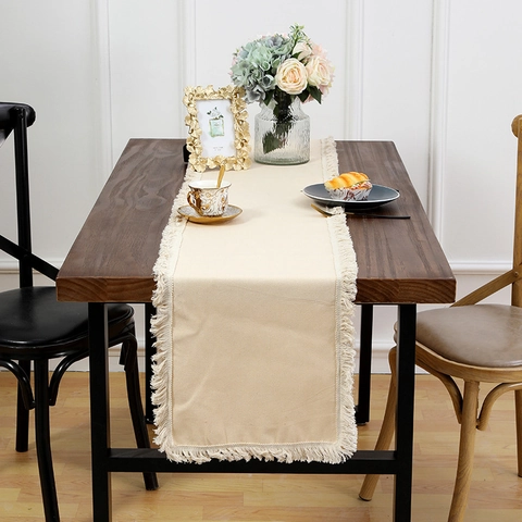 Minimalistischer Boho Tischläufer Mit Quasten Einfarbig Polyester Stoff Langer Tischläufer Für Esszimmer Party Deko
