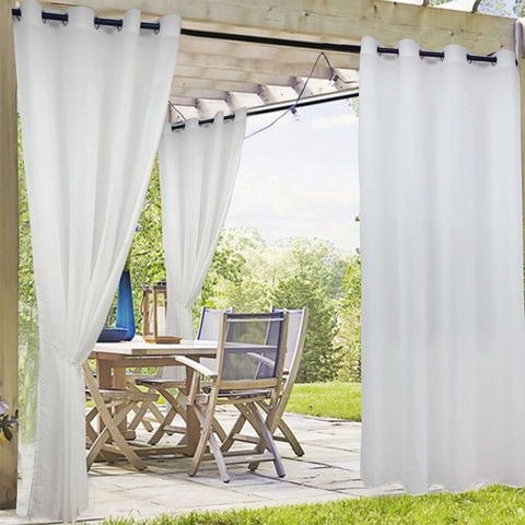 Outdoor Waterdicht Transparant Gordijn Met Oogjes Voor Patio Gazebo Porch Privacy Lichtfilterend Polyester Voile Gordijnen