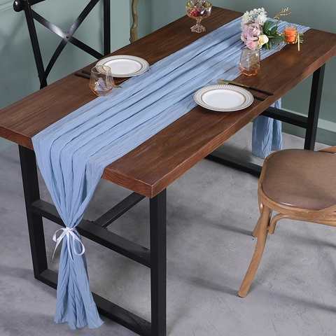 Elegante Tafelrunner Polyester Gekreukte Look Gaze Tafelkleed Voor Bruiloft Banket Feest Decoratie Amerikaanse Landelijke Stijl