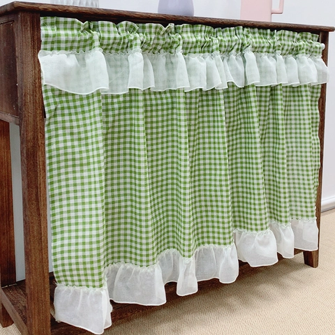 Ποιμενική Κουρτίνα Καφέ Gingham Κοντή Κουρτίνα Πόρτας Με Λευκό Διακοσμητικό Βολάν Υφασμάτινη Μισή Κουρτίνα για Διακόσμηση Ντουλαπιών Κουζίνας Αμερικανικού Στυλ