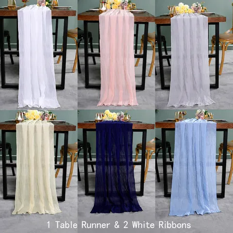 Elegante Tafelrunner Polyester Gekreukte Look Gaze Tafelkleed Voor Bruiloft Banket Feest Decoratie Amerikaanse Landelijke Stijl