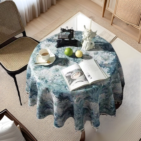 Mantel Floral Jacquard Vintage Nórdico Con Pintura al Óleo Borlas Fibra Química Cubierta de Mesa Redonda Rectangular Decoración