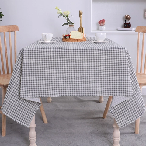 Mantel a Cuadros Minimalista Japonés Patrón de Rejilla Gingham Rectangular Redondo Cubierta de Mesa de Poliéster para Cocina Comedor Hogar
