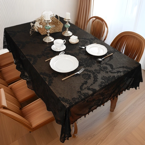 Mantel de Encaje Francés Vintage Con Borlas Floral Calado Impermeable Resistente Al Aceite Rectangular Cubierta de Mesa para Hogar Fiesta