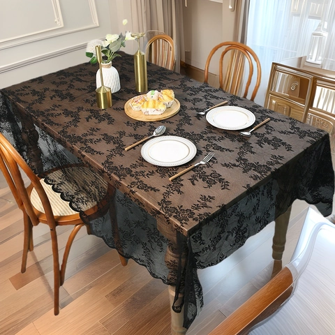 Nappe en Dentelle Ajourée de Style Américain Vintage en Polyester Motif Floral pour Mariage Fête Maison Table Décor