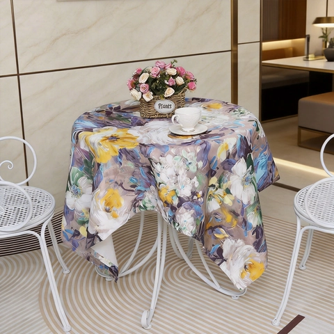 Mantel de Poliéster Pintura al Óleo Abstracta Impermeable Resistente al Aceite Decoración de Mesa de Comedor Floral Impresionista