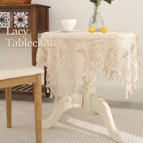 Retro Hohl Häkelspitze Tischdecke Mit Quastenfransen Elegante Polyester Esstischabdeckung Für Heim Hochzeit Party Dekor