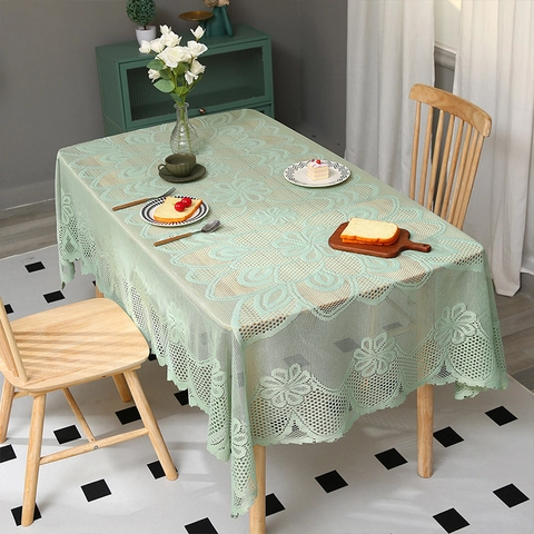 Korean Style Minimalist Lace Tablecloth Hollow Floral Rectangular Polyester Table Cover For Dining Room Kitchen Home Decor