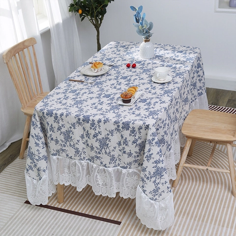 Modern Minimalist Polyester Tablecloth With Lace Trim Gingham Geometric Floral Pattern Rectangular Dustproof Table Cloth For Kitchen Dining Decor