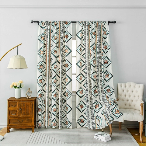 Bohemian Geometric Print Window Curtains Tribal Pattern Semi Shading Polyester Fabric Drapes For Living Room Bedroom Decor
