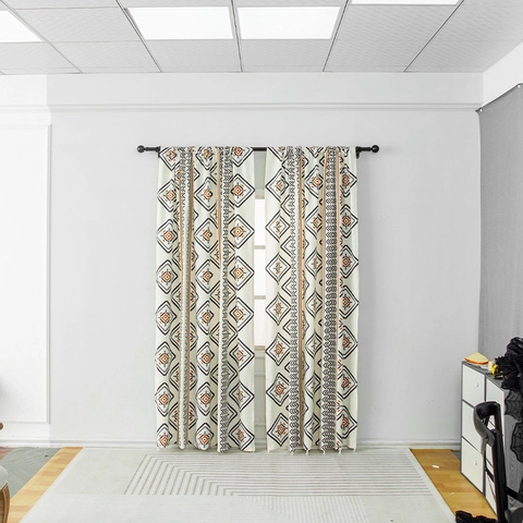 Bohemian Geometric Print Window Curtains Tribal Pattern Semi Shading Polyester Fabric Drapes For Living Room Bedroom Decor