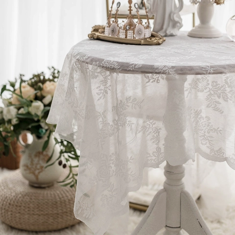 French Vintage Floral Lace Tablecloth Romantic Rose Embroidery Hollow Out Rectangular Table Cover For Wedding Party Decor