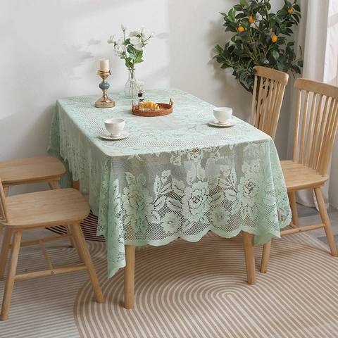 Ins Stijl Rechthoekig Kant Tafelkleed Floraal Opengewerkt Gulpjesrand Decoratieve Polyester Tafelkleed Voor Eetkamer Salontafel Thuis Decor