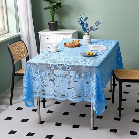 Vintage Hollow Out Polyester Lace Tablecloth Floral Rose Pattern Scalloped Edge Decorative Table Cover For Dining Room Party