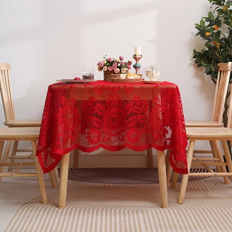 Elegant Floral Lace Tablecloth Hollow Out Polyester Table Cover Scalloped Edge Table Cloth For Dining Room Wedding Home Decor