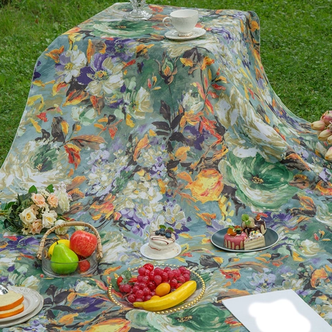 Manta de Picnic Artística Estilo Pintura al Óleo Floral Poliéster Impermeable Tapiz Multiusos Alfombra de Playa Portátil para Camping Viaje Decoración de Jardín