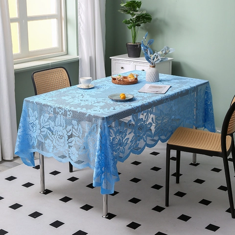 Vintage Hollow Out Polyester Lace Tablecloth Floral Rose Pattern Scalloped Edge Decorative Table Cover For Dining Room Party