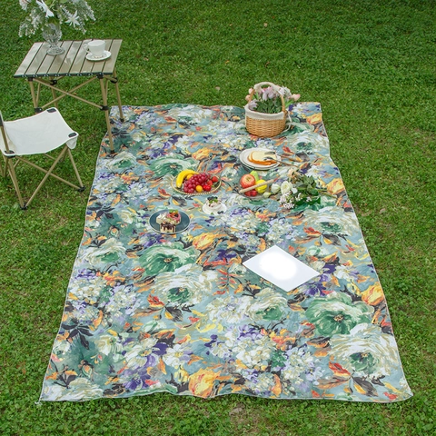 Manta de Picnic Artística Estilo Pintura al Óleo Floral Poliéster Impermeable Tapiz Multiusos Alfombra de Playa Portátil para Camping Viaje Decoración de Jardín